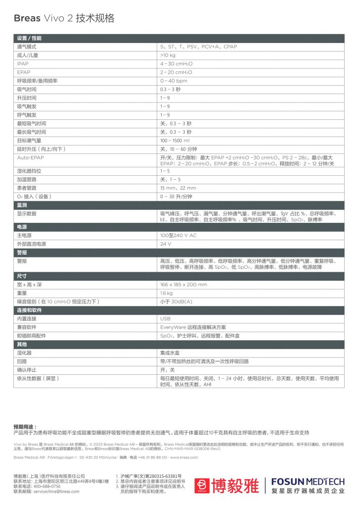 瑞典進口vivo2博毅雅BREAS系列無創呼吸機(jī)睡(shuì)眠